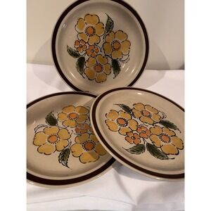 3 VINTAGE MONTROSE STONEWARE HAND DECORATED OVEN PROOF DINNER PLATES-JAPAN-10.5"